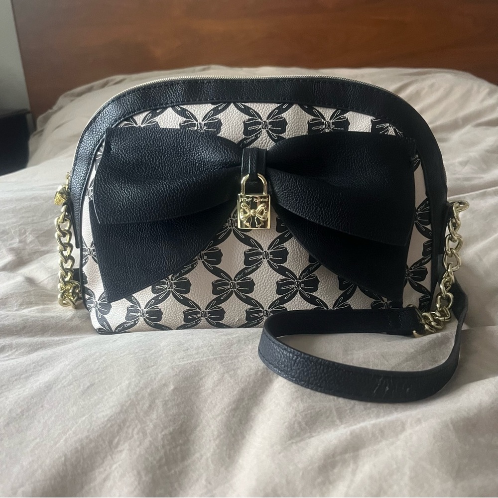 Betsey Johnson Black and White “Candy Ribbons” Bow Bag